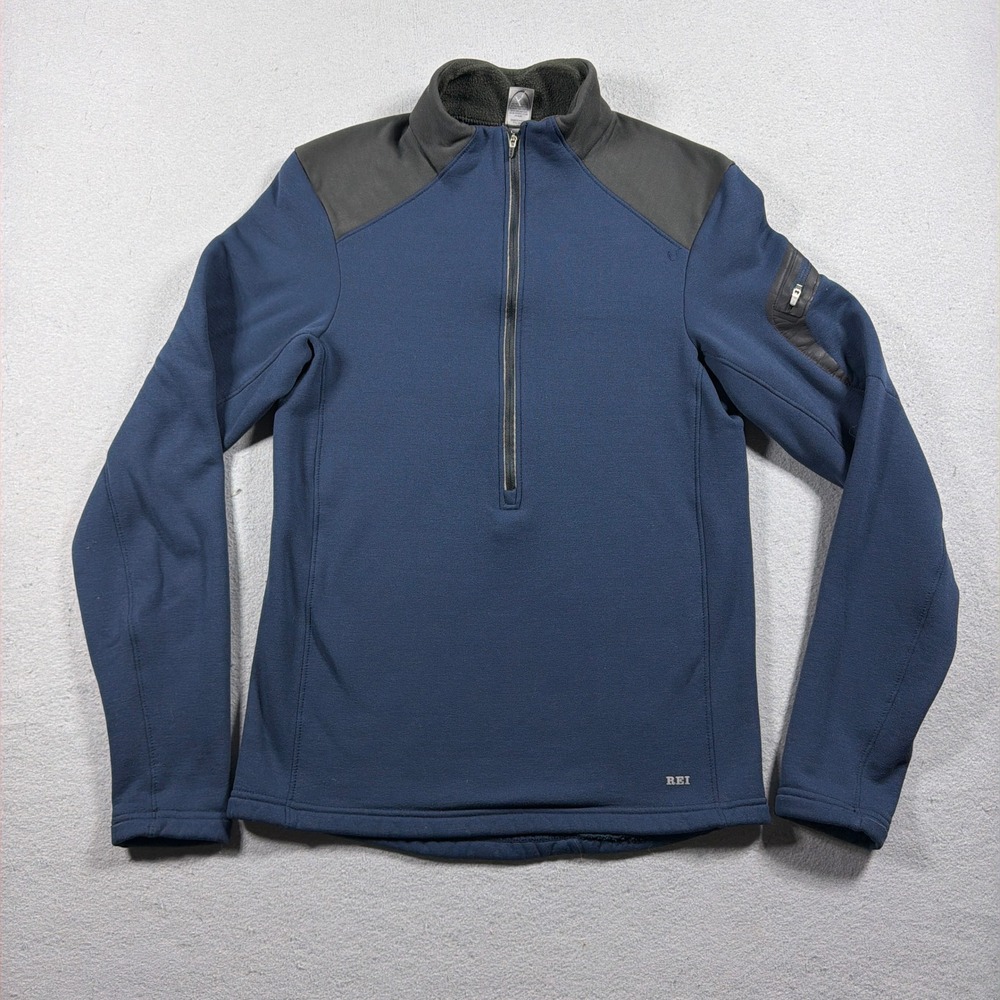 REI Half Zip Fleece Pullover Men Small Slim Fit Navy Blue Charcoal Gray Gorpcore